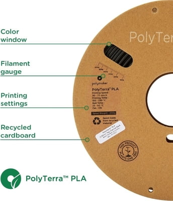 PolyMaker PolyTerra Filament - PLA - Fossil Grey - 1KG